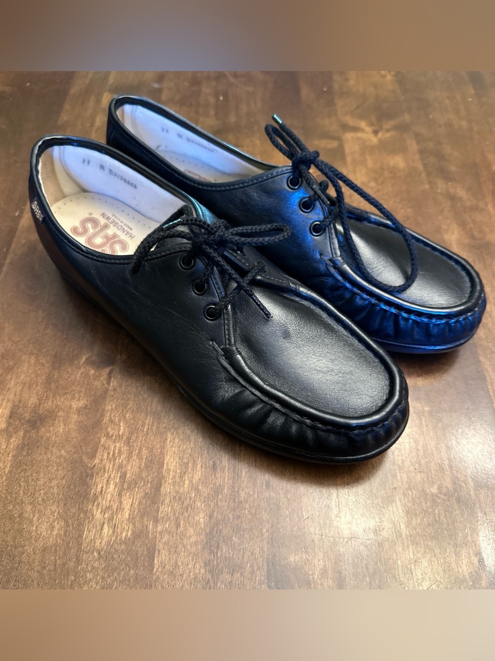 SAS Siesta Women's Black Leather Lace Up Comfort Loafers Shoes 11 Made in USA